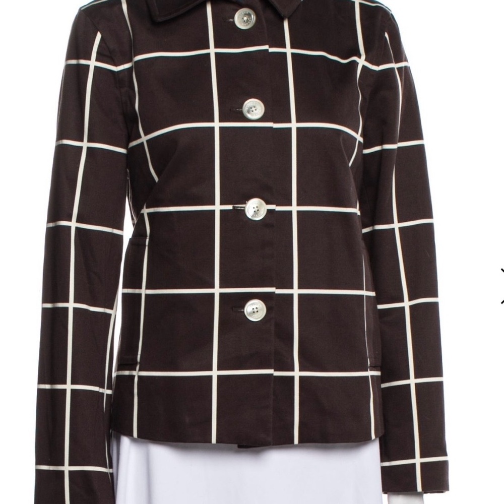 Lauren Ralph Lauren Brown Cream Plaid Grid Blazer P/M 100% Cotton